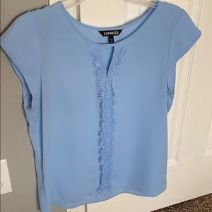 Express light blue blouse with lace detail.
